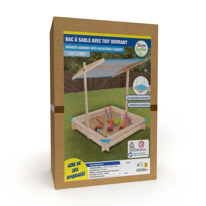 Bac à Sable En Bois Avec Toit Réglable "Sandyfun" 115x115 Cm 4 Bac à Sable En Bois Avec Toit Réglable "Sandyfun" 115x115 Cm - Image 4