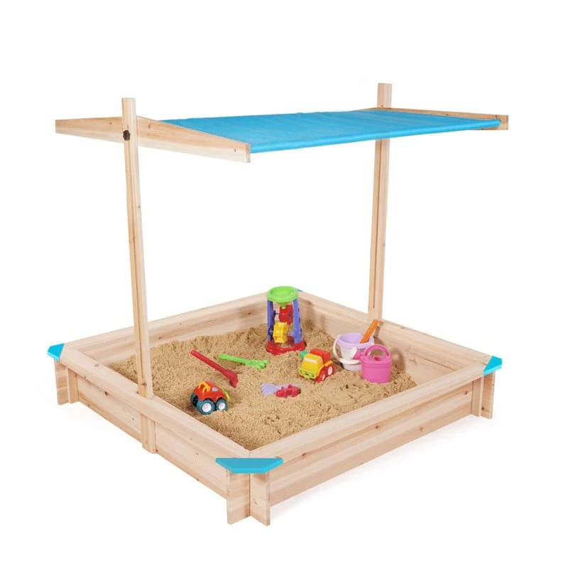 Bac à Sable En Bois Avec Toit Réglable "Sandyfun" 115x115 Cm 1 Bac à Sable En Bois Avec Toit Réglable "Sandyfun" 115x115 Cm