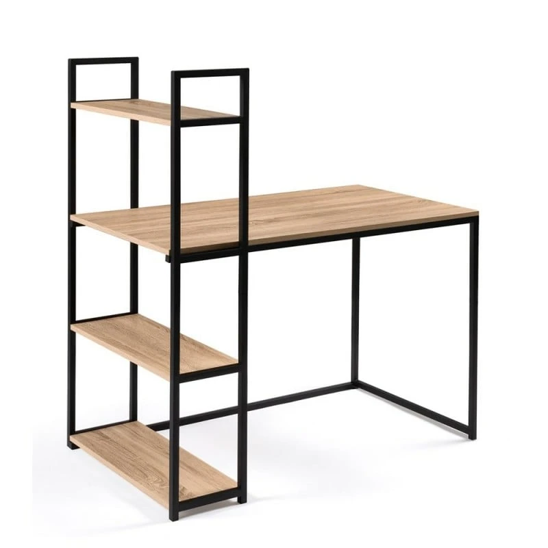 Bureau Effet Bois Et Métal Avec étagère Intégrée 1 Bureau Effet Bois Et Métal Avec étagère Intégrée