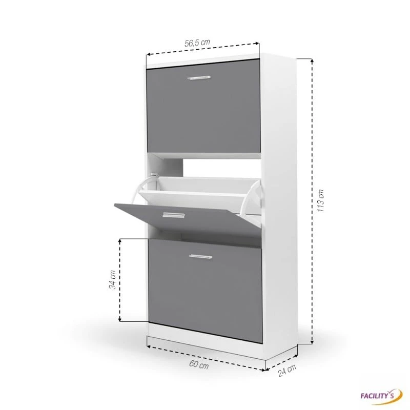 Meuble à Chaussures Blanc Et Gris 2 Meuble à Chaussures Blanc Et Gris - Image 2