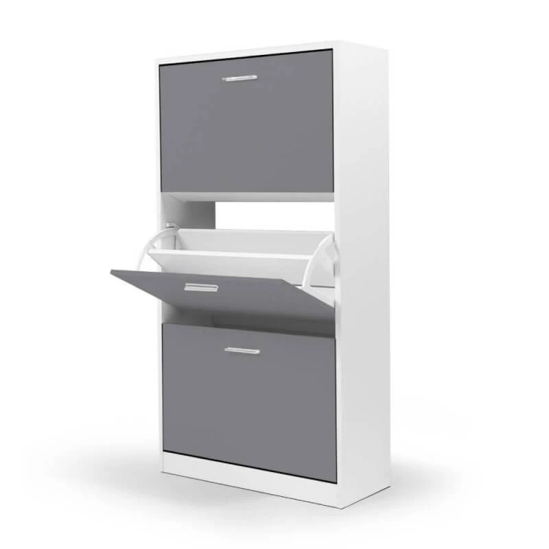 Meuble à Chaussures Blanc Et Gris 3 Meuble à Chaussures Blanc Et Gris - Image 3