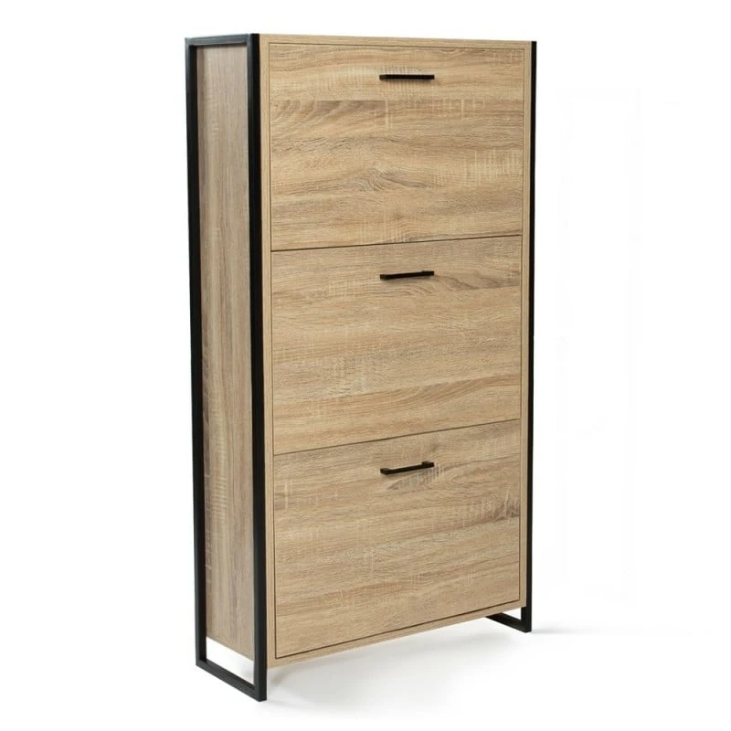 Meuble à Chaussures Effet Bois Et Métal 1 Meuble à Chaussures Effet Bois Et Métal