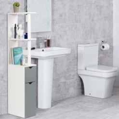 Meuble WC Effet Bois Avec 2 Portes Grises 7 Meuble WC Effet Bois Avec 2 Portes Grises -Le Jardin Parfai meuble wc en bois avec 2 portes grises 3