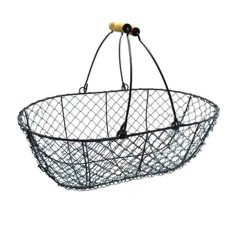 Panier De Récolte En Métal Noir Et Poignées Bois 8L 1 Panier De Récolte En Métal Noir Et Poignées Bois 8L