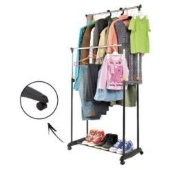 Portant Vêtement à Roulettes Double Avec Hauteur Réglable 7 Portant Vêtement à Roulettes Double Avec Hauteur Réglable -Le Jardin Parfai portant vetement roulettes grand 3