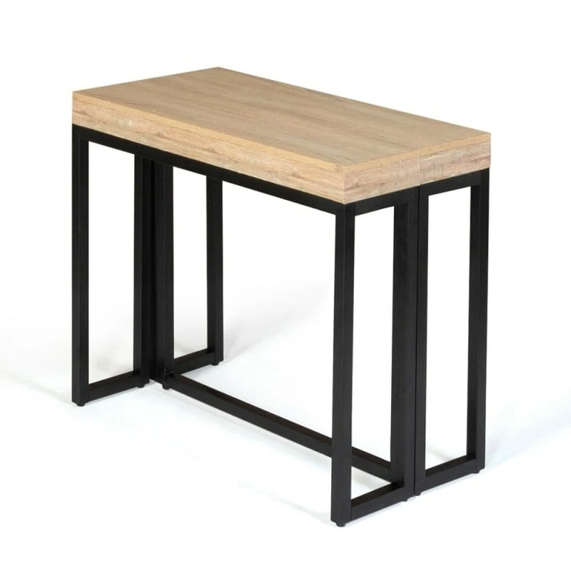 Table Console Extensible Effet Bois Et Métal - 4 Rallonges 2 Table Console Extensible Effet Bois Et Métal - 4 Rallonges - Image 2
