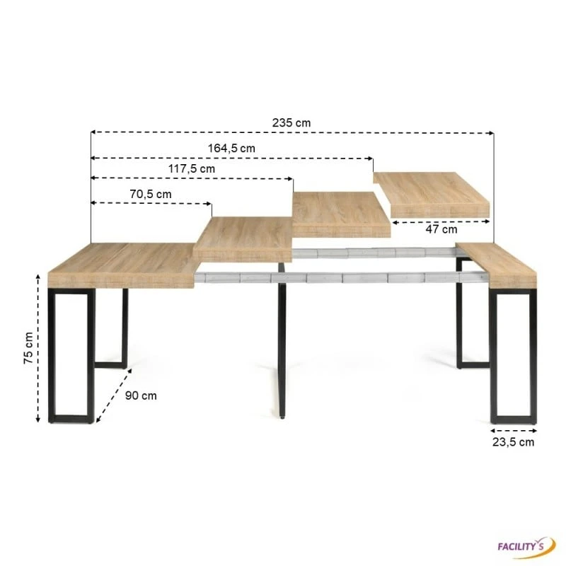 Table Console Extensible Effet Bois Et Métal - 4 Rallonges 3 Table Console Extensible Effet Bois Et Métal - 4 Rallonges - Image 3