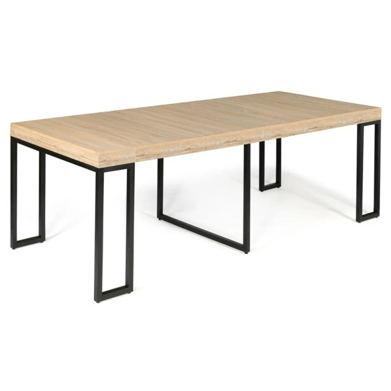 Table Console Extensible Effet Bois Et Métal - 4 Rallonges 1 Table Console Extensible Effet Bois Et Métal - 4 Rallonges