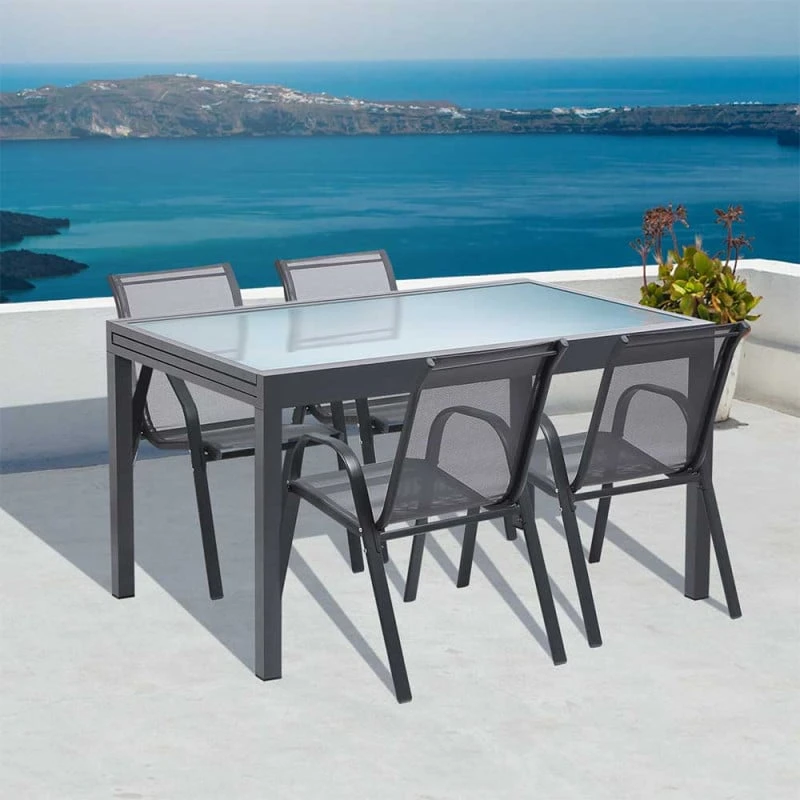 Table De Jardin Extensible En Verre Avec 4 Chaises 11 Table De Jardin Extensible En Verre Avec 4 Chaises - Image 11