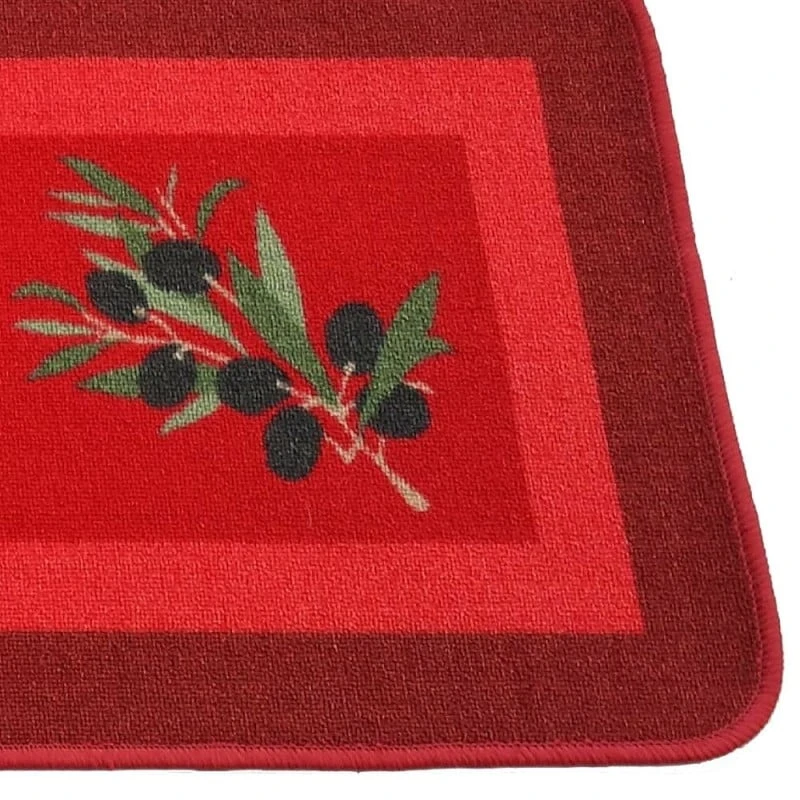 Tapis De Cuisine Rouge Antidérapant Motif Olives 2 Tapis De Cuisine Rouge Antidérapant Motif Olives - Image 2